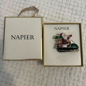 Napier Holiday Santa Sleigh Pin with Green and Red Accents